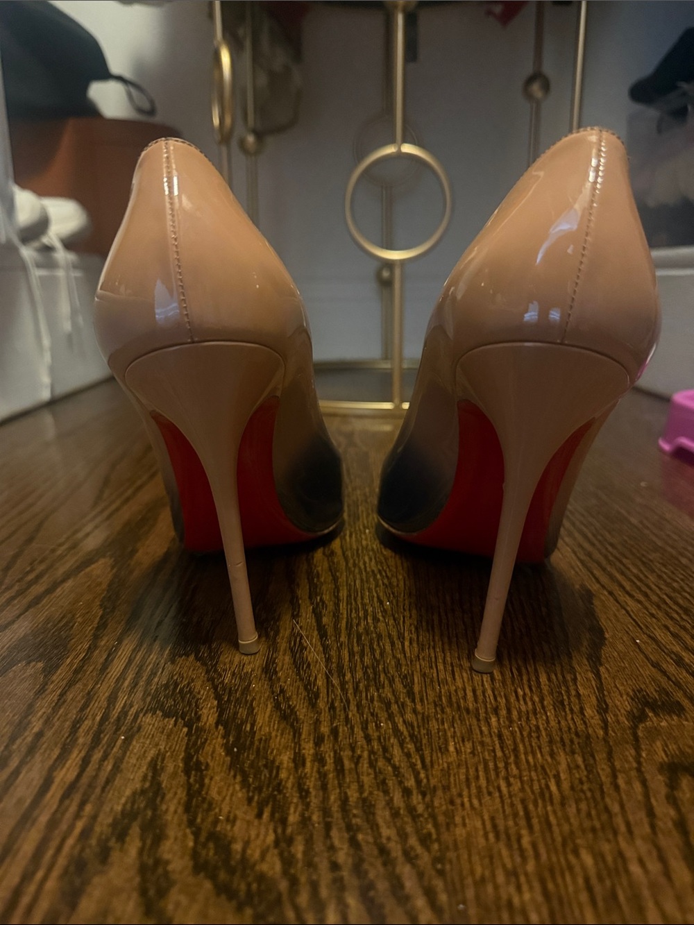 Christian Louboutin Two-Tone Patent Pointed Pumps - Black and Nude - Picture 3 of 7
